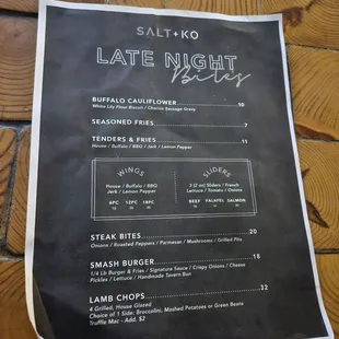 Late night menu