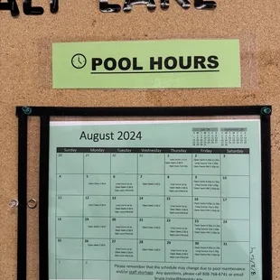 August 2024 pool hours