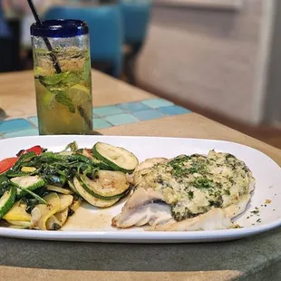 Pineapple mojito and baked crab grouper