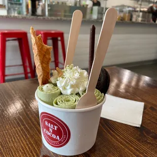 Matcha rolled ice cream!