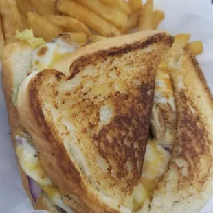 Grilled chicken sandwich and fries.  The sandwich was amazing and the fries are crispy with great seasoning!