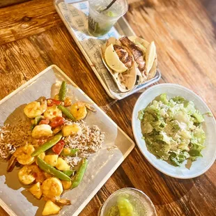Yum! Coconut Curried Shrimp + Fish Tacos  &amp; 2 mojitos!