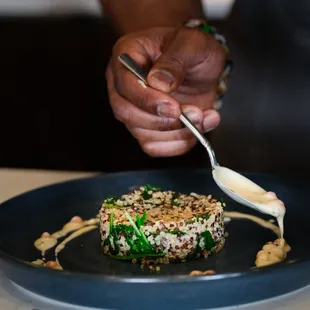 a plate of food being served