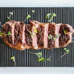 grilled steak on a griddle