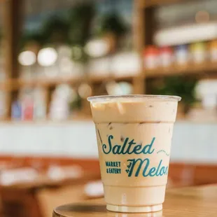 a cold drink in a plastic cup