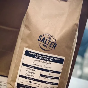 a bag of coffee on a table