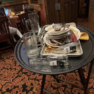 This I what was left next to our table and we had to clean out own table for the dinner that was coming. The manager did nothing or server.