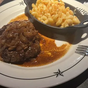 Hamburger steak and Mac and cheese