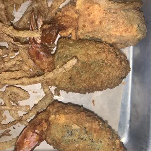 a tray of fried food