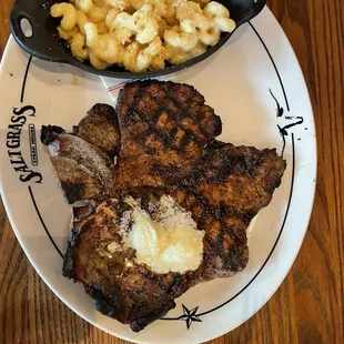 Steak and smoked Mac and cheese. The steak was thin. Mac was pretty good.