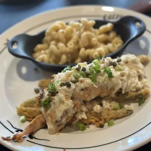 Smoked Mac and cheese, Salmon Oscar.