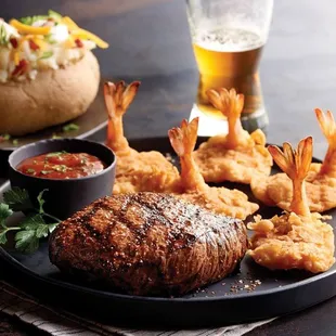 GULF COAST STEAK &amp; SHRIMP

Center-Cut Top Sirloin with fried shrimp.