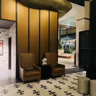 the lobby area of a hotel