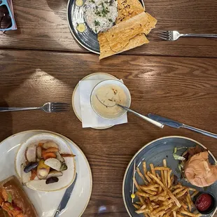 Fish dip, lobster roll, burger.