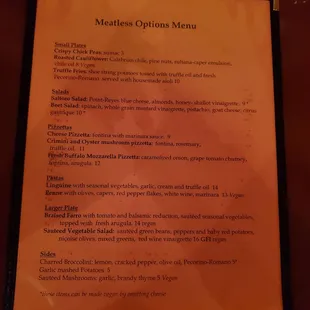 Meatless Menu