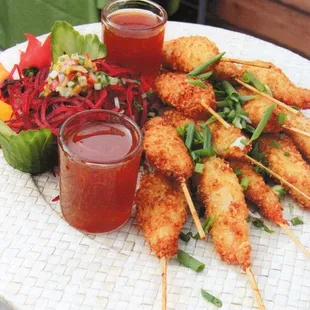 Maui Island Coconut Shrimp Kebobs with Ginger Amerisan Sauce