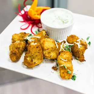 Smoked Mozzarella  Artichoke Fritters  with Basil Pam Aioli