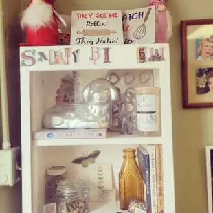 a shelf full of items