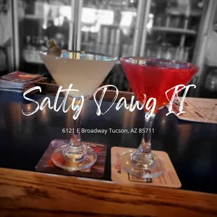 two cocktails on a bar