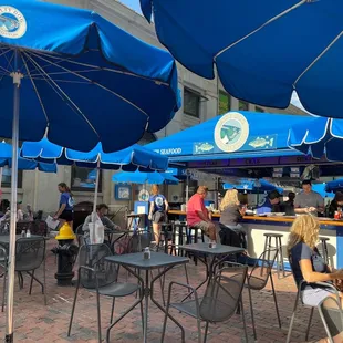 outdoor seating and umbrellas