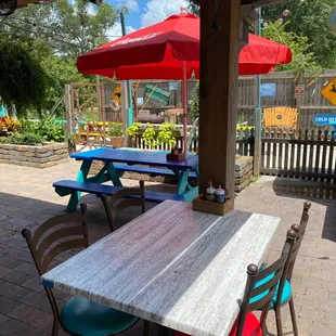 tables and umbrellas