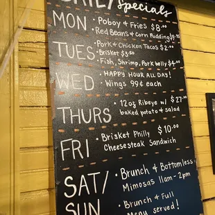 Daily Special Menu