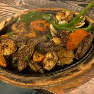 Steak and shrimp fajitas