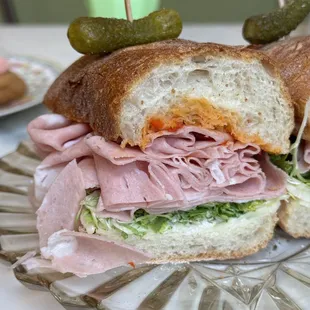a ham sandwich with pickles