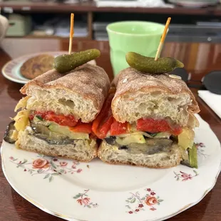 a sandwich with pickles