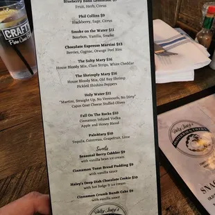 Drink and dessert menu Dec 2022