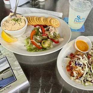 Trigger fish dip appetizer and mahi mini tacos