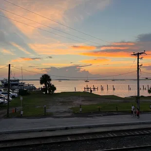 a view of a sunset over the water