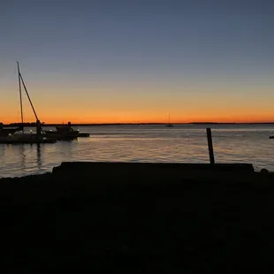 View of the bay outside the restaurant shortly after sunset.