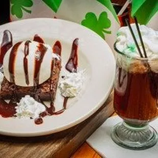 Brownie sundae, and Irish coffee