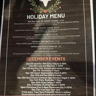 Holiday menu
