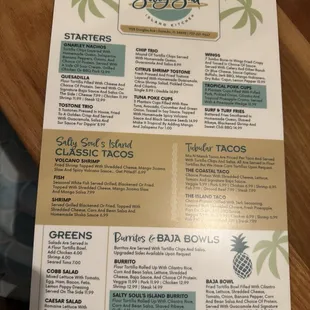 Salty Soul Menu-just one side
