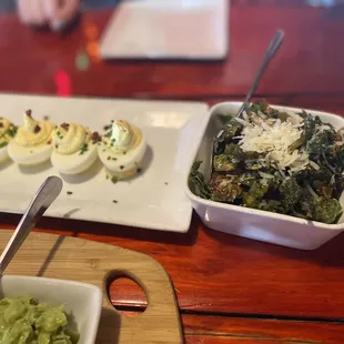 Truffled Devil Eggs and Crispy Brussels Sprout Leaves