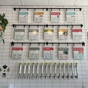 a wall of beer taps