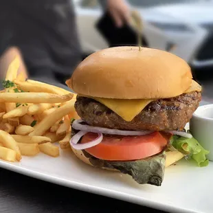 The Easiest Burger: Kobe beef, cheddar cheese, homemade thousand island, lettuce, onion, tomato | $12.95