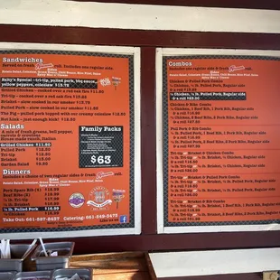 Salty's BBQ menu