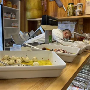 Lots of Italian  Deli Products  including Olives &amp; Cheeses @ Salumeria Italiana in The North End Boston