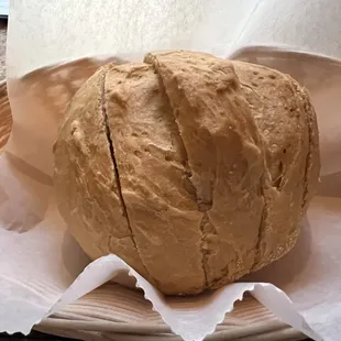 a loaf of bread in a basket