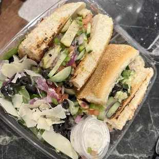 'Shroom with a view sandwich and side salad. The bread was so soggy unfortunately:(