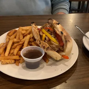 Italian Hoagie dry (au jus on the side).Crispy fries ($4.00 extra).