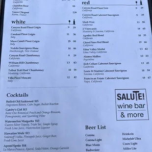 Wine bar menu June 2023