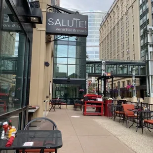 This is the outside of Salute. Mayo Clinic is in the background and The Kahler Hotel is located on the right.
