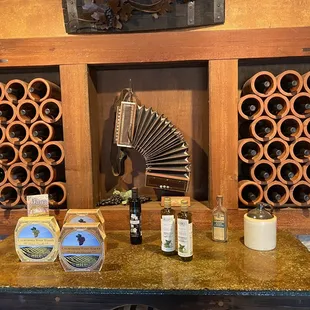 wine bottles and a fan