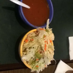 Cabbage and salsa to eat with your pupusas!