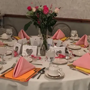 One of the tables at my shower. Roses not included. Napkins are