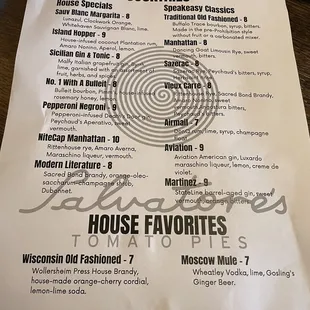 Drink menu